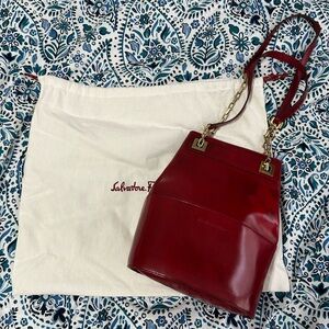 Salvatore Ferragamo patent leather Red Shoulder Bag bucket
